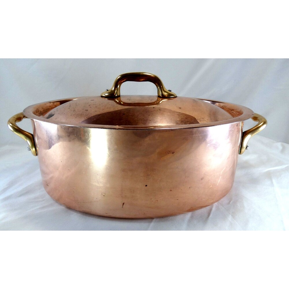 VTG 12 inch Oval Copper Cocotte w Lid Made in France 5 lbs.